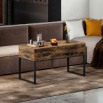 Mesa de Centro Elevatória com Bancada Deslizante Fecho Suave e Espaço Oculto de Arrumação 100x45x67 cm Castanho Rústico