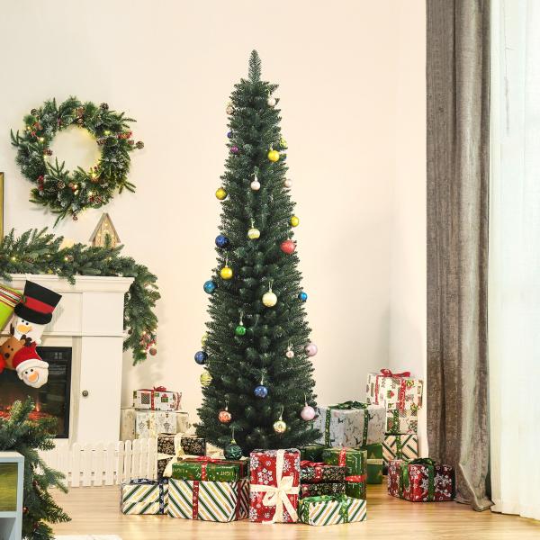 Árvore de Natal Artificial Altura 180cm com 380 Ramos de Folhas de PVC Ignífugos Base Dobrável e Suporte Metálico Ø56x180cm Verde