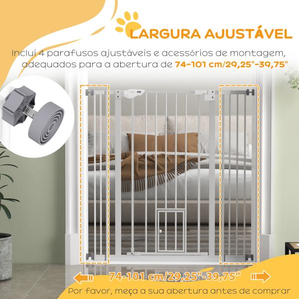 Barreira de Segurança para Cães com Porta Pequena Fechamento Automático e Sistema Duplo de Bloqueio 74 - 101x104,1 cm Branco