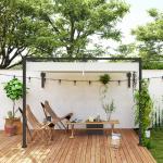 Pérgola de Parede 297x211x220 cm Pérgola de Jardim com Teto Retrátil e Estrutura de Aço Pérgola Creme