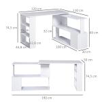 Secretária com Estantes Mesa de escritório 5 Prateleiras 120x110x74cm Branco