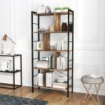 Estante para Livros de 4 Níveis com 8 Compartimentos de Armazenamento Estilo Industrial para Sala de Estar Escritório Dormitório 74x30x157,5cm Marrom Rústico