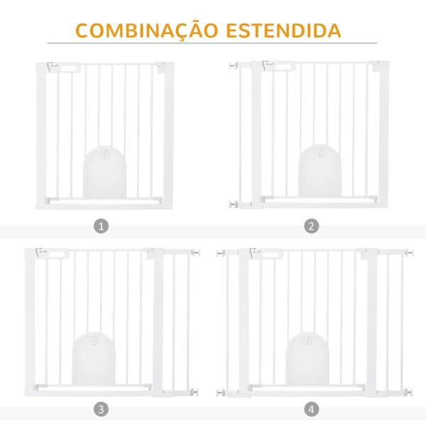 Barreira de Segurança de Cães Animais de Estimação para Escadas e Portas 75 - 103cm com 2 Extensões Fechamento Automático e Sistema de Duplo Bloqueio Aço Branco