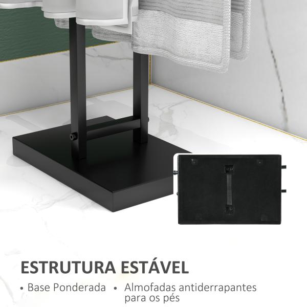 Toalheiro de Pé de Metal Escada para Casa de Banho com 2 Barras em Forma de T Design Moderno 50x18,5x85 cm Preto