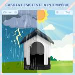 Casa para Cães Mini de Exterior em Plástico com 3 Janelas Base Elevada Telhado Inclinado 64,5x57x66 cm Cinzento Escuro