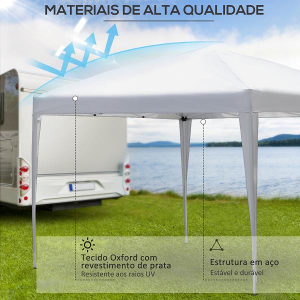 Tenda Dobrável 2,95x2,95 cm com Bolsa de Transporte Altura Ajustável Anti - UV e Impermeável para Terraço Pátio Branco Prateado
