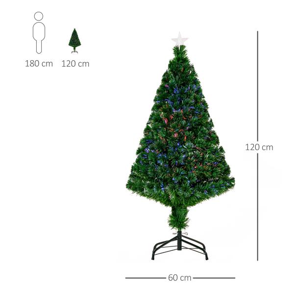 Árvore de Natal Artificial 120 cm com Fibra Óptica e Suporte Metálico Decoração de Natal Ø60x120 cm Verde