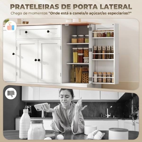 Aparador de Cozinha com Gaveta, Prateleiras nas Portas Prateleiras Ajustáveis Bar de Café 138x40x83,5 cm Branco