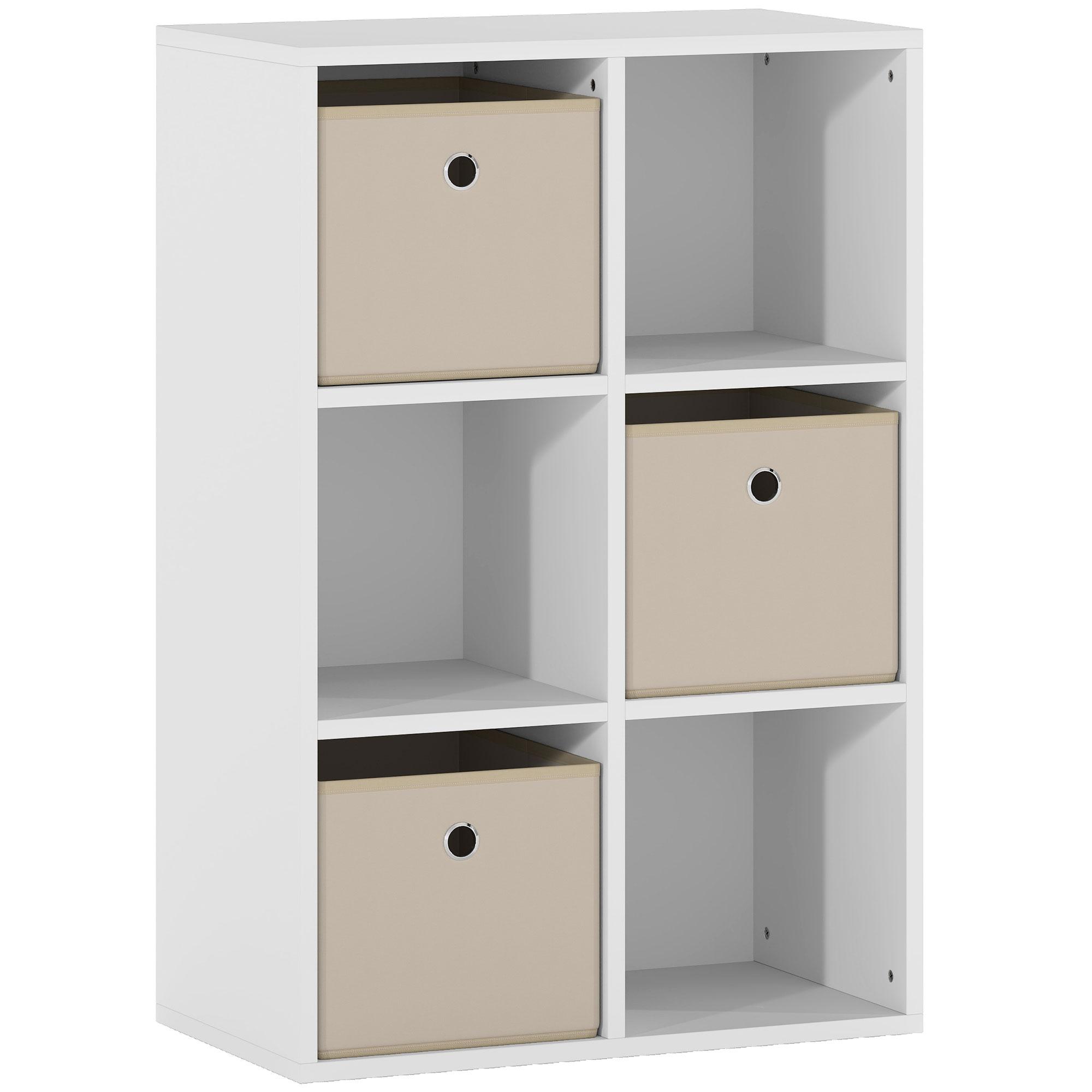 Estante Cubo Estante de Armazenamento Horizontal ou Vertical com 6 Compartimentos e 3 Gavetas de Tecido 53,7x30x79,8 cm Branco e Bege