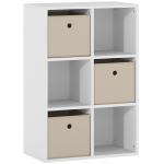 Estante Cubo Estante de Armazenamento Horizontal ou Vertical com 6 Compartimentos e 3 Gavetas de Tecido 53,7x30x79,8 cm Branco e Bege