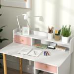 Conjunto de Secretária e Cadeira para Crianças Mesa de Estudo com Prateleiras e Gaveta Carga 80 kg 85x48x73 cm Rosa