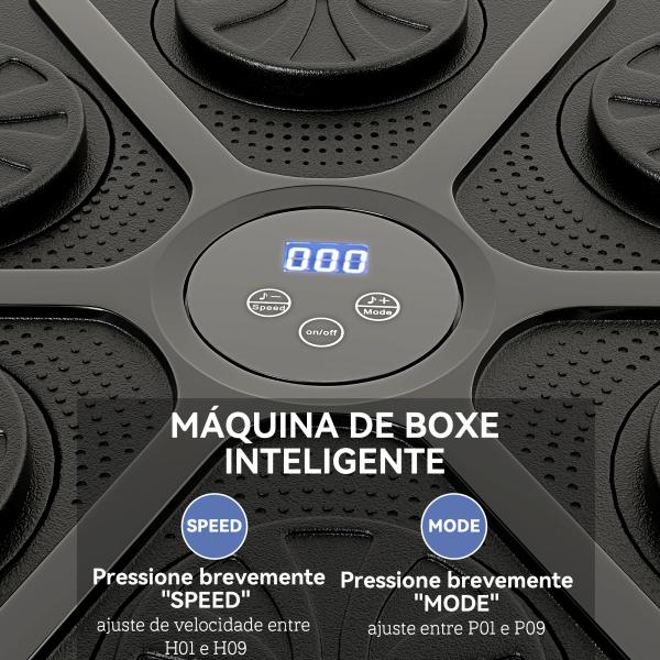Máquina de Boxe Musical com 9 Modos de Velocidade Luvas e Conexão Bluetooth Luzes LED 41,8x44,6x7,5 cm Preto
