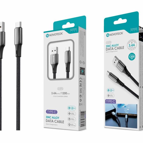 Cabo Type - C de Liga de Zinco 3.4A 1.2m, Trançado em Nylon S - 075