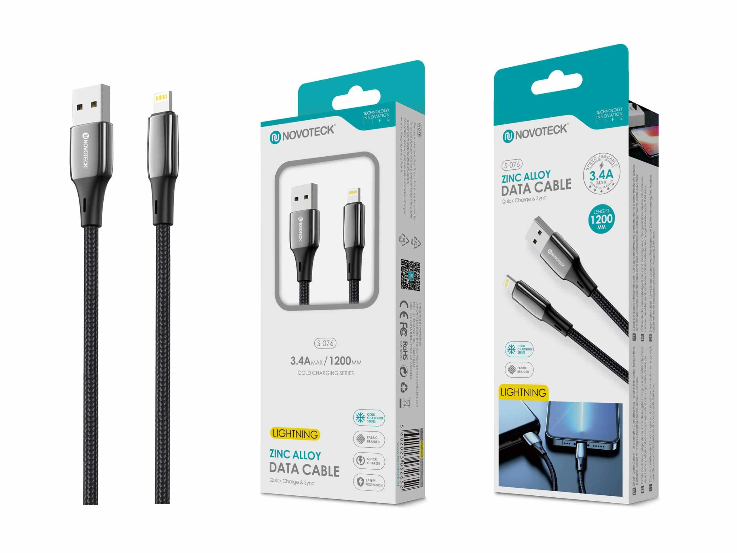 Cabo Lightning de Liga de Zinco 3.4A 1.2m, Trançado em Nylon S - 076