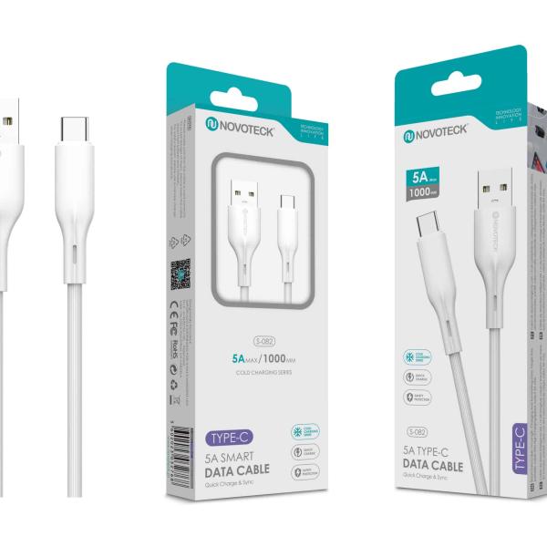 Cabo de Dados Fast Charge 5A PVC Macaron Design - Branco, Type - C USB, 1.0M