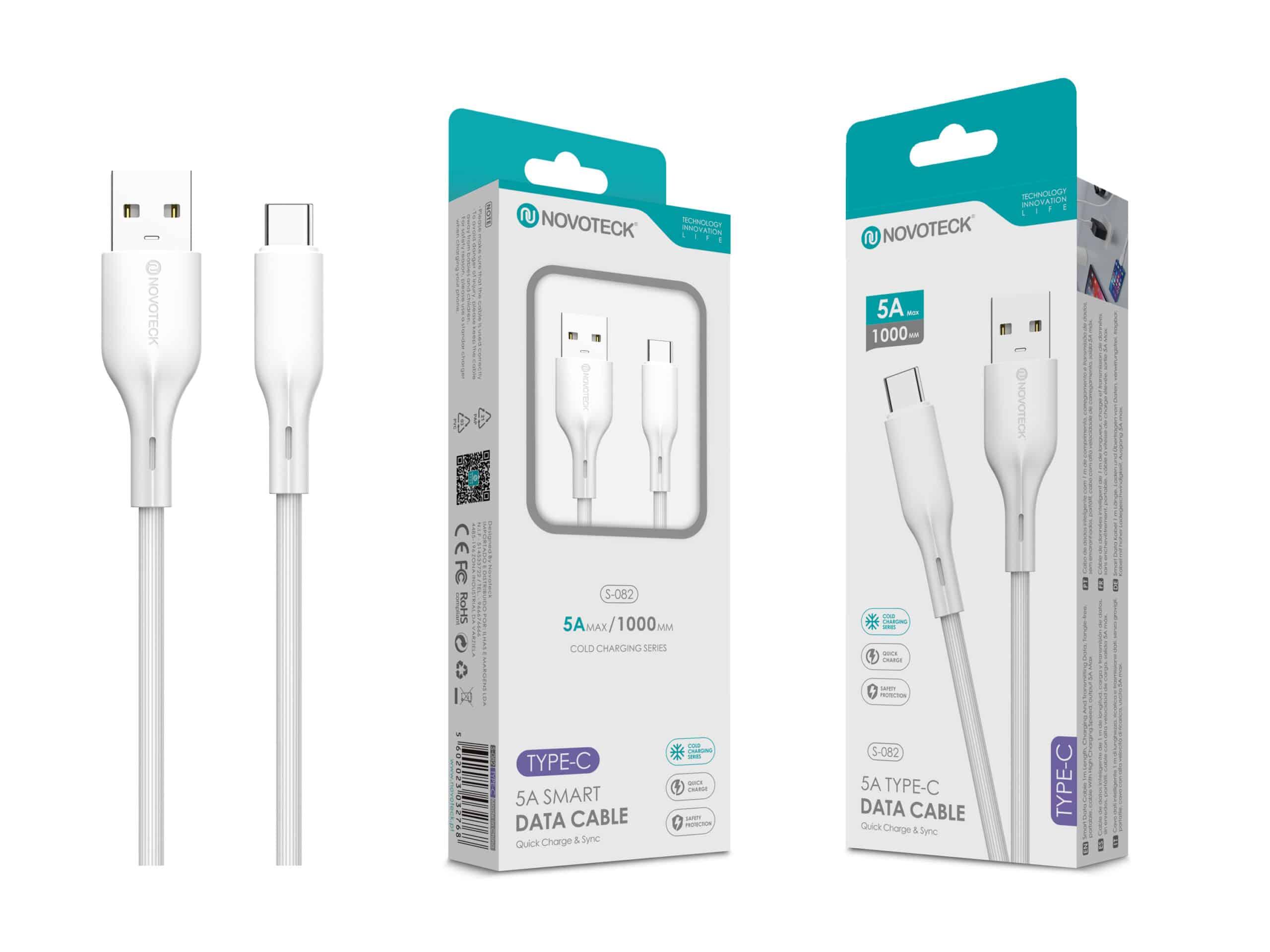 Cabo de Dados Fast Charge 5A PVC Macaron Design - Branco, Type - C USB, 1.0M