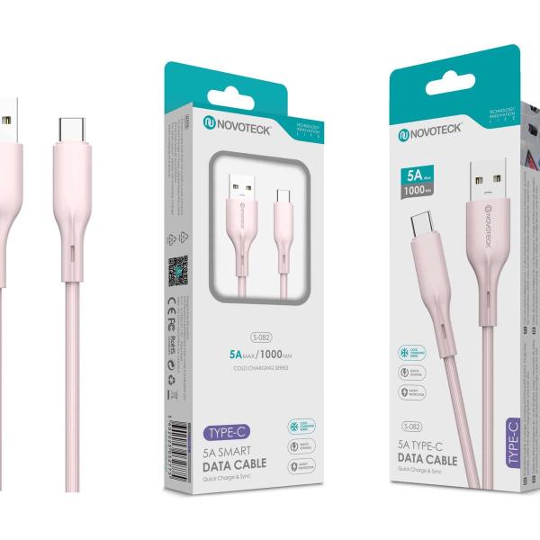 Cabo de Dados Fast Charge 5A PVC Macaron Design - Rosa , Type-C USB , 1.0M