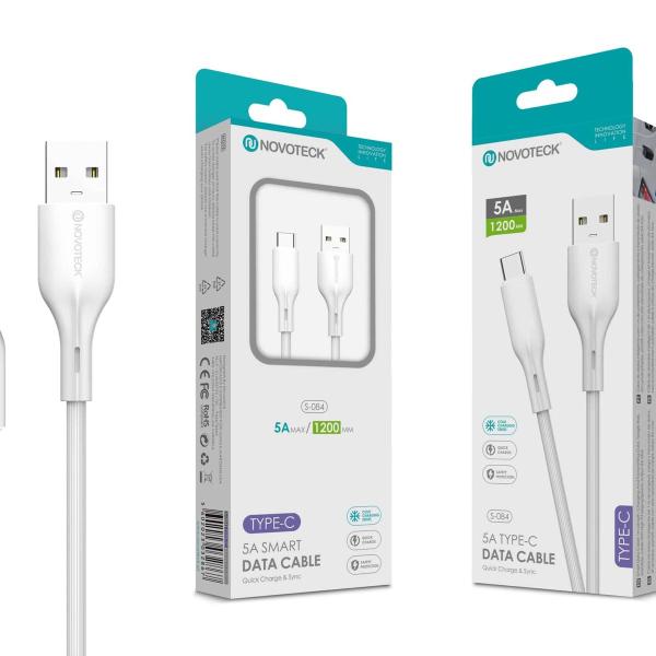 Cabo de Dados Fast Charge 5A PVC Macaron Design - Branco , Type-C USB , 1.2M