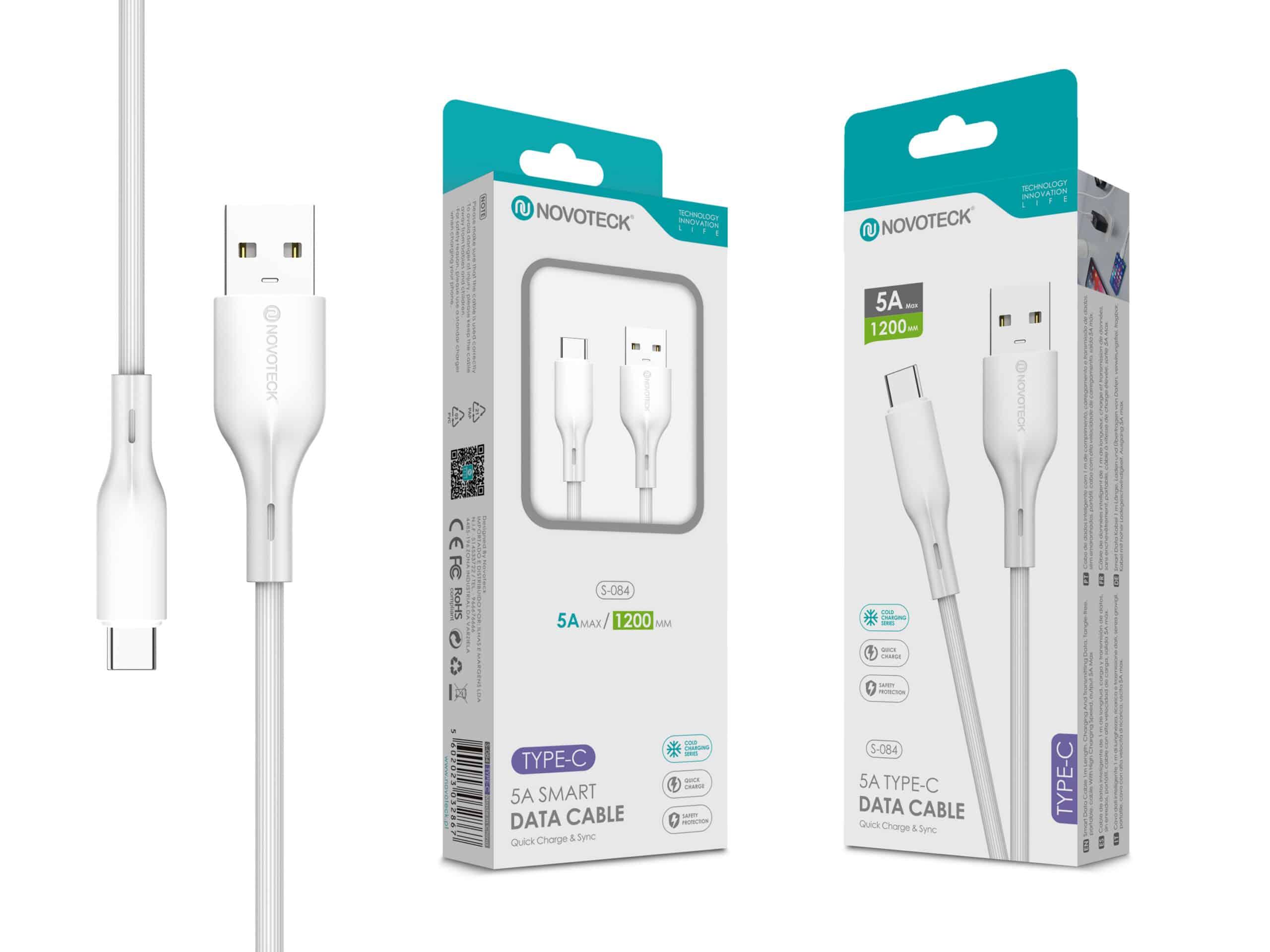 Cabo de Dados Fast Charge 5A PVC Macaron Design - Branco, Type - C USB, 1.2M