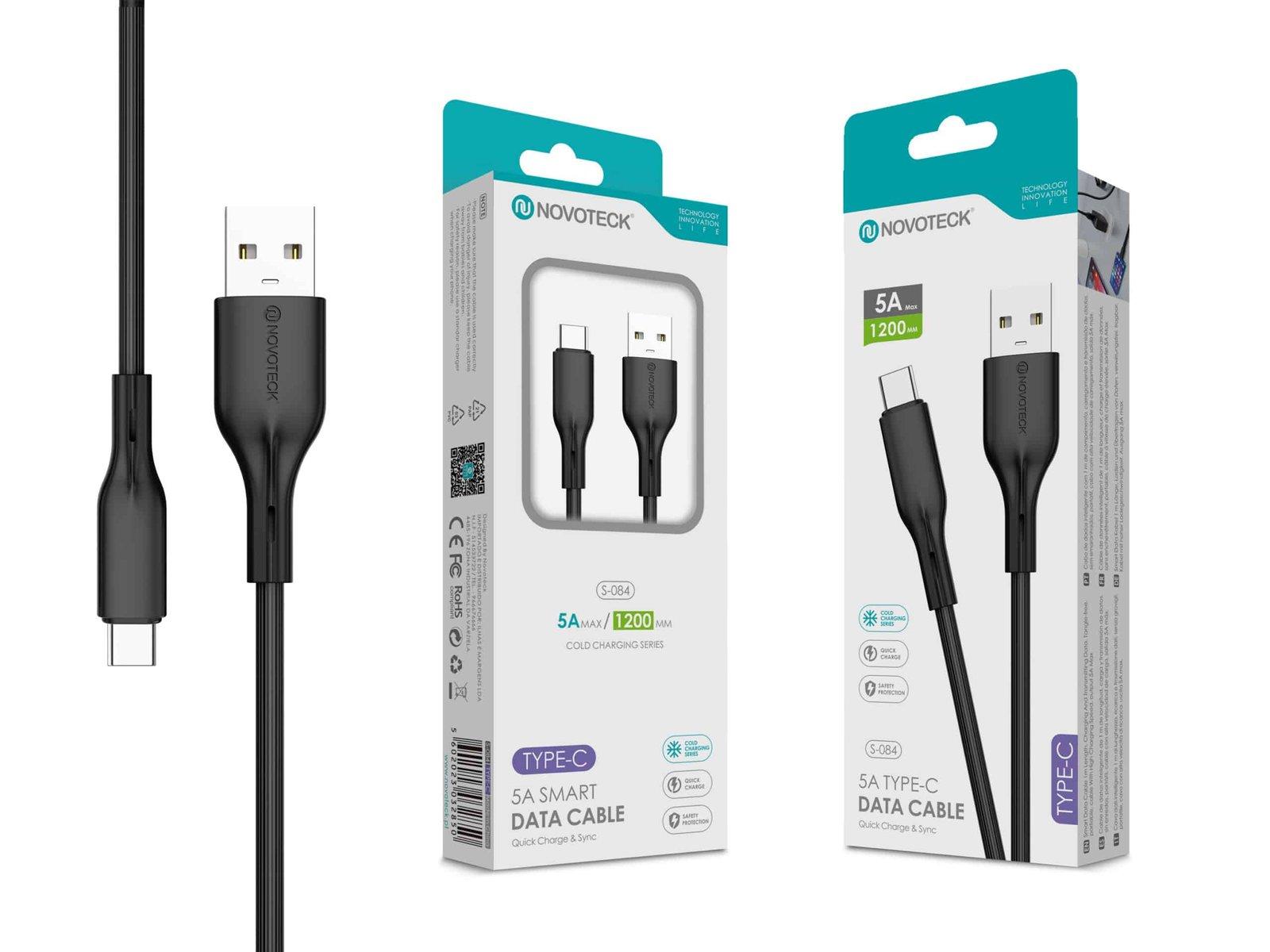 Cabo de Dados Type-C Negro 1.20M,5A, S-084