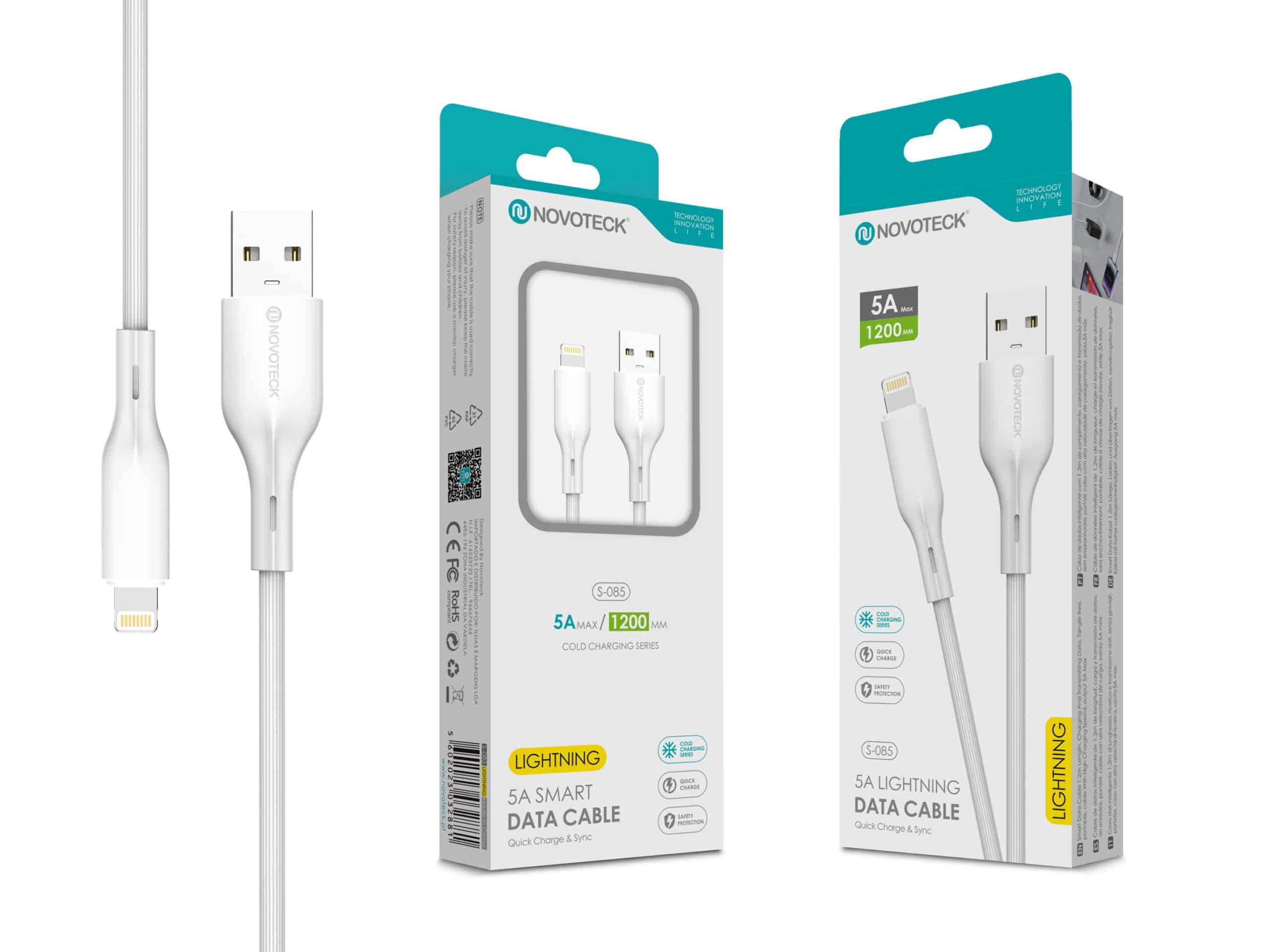 Cabo de Dados Fast Charge 5A PVC Macaron Design - Branco, Lightning USB, 1.2M
