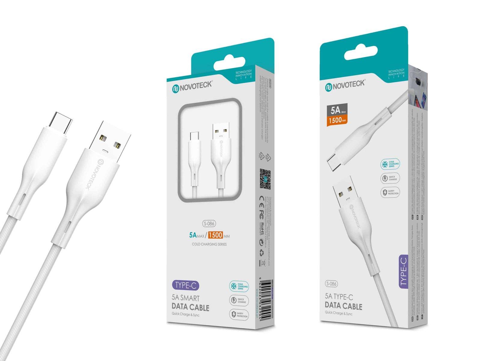 Cabo de Dados Fast Charge 5A PVC Macaron Design - Branco , Type-C USB , 1.5M