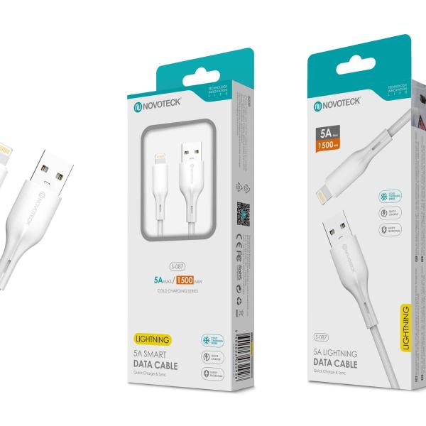 Cabo de Dados Fast Charge 5A PVC Macaron Design - Branco , Lightning USB , 1.5M