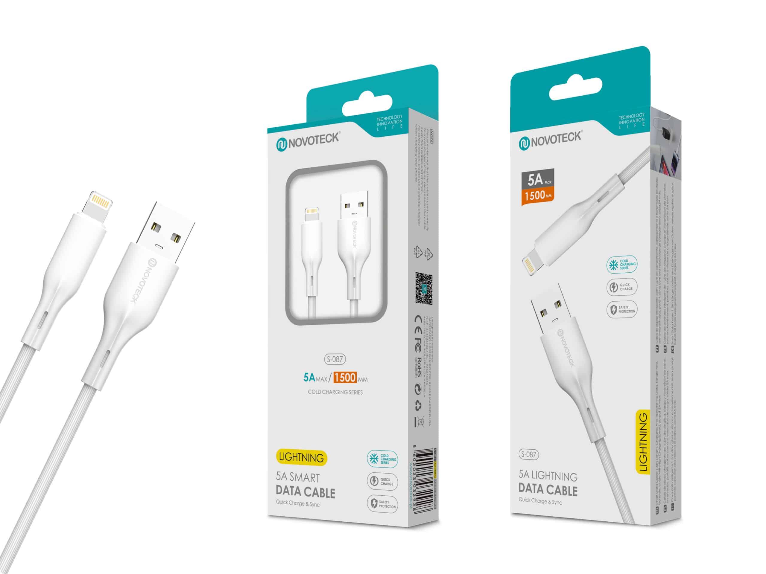 Cabo de Dados Fast Charge 5A PVC Macaron Design - Branco, Lightning USB, 1.5M
