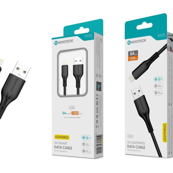 Cabo de Dados Fast Charge 5A PVC Macaron Design - Negro , Lightning USB , 1.5M