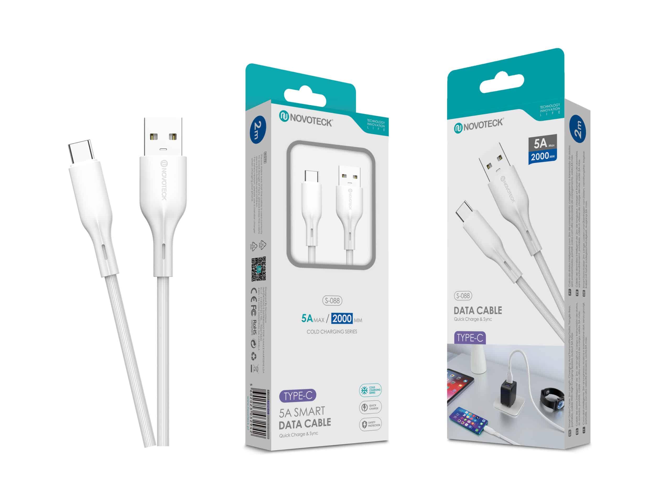 Cabo de Dados Fast Charge 5A PVC Macaron Design - Branco, Type - C USB, 2.0M