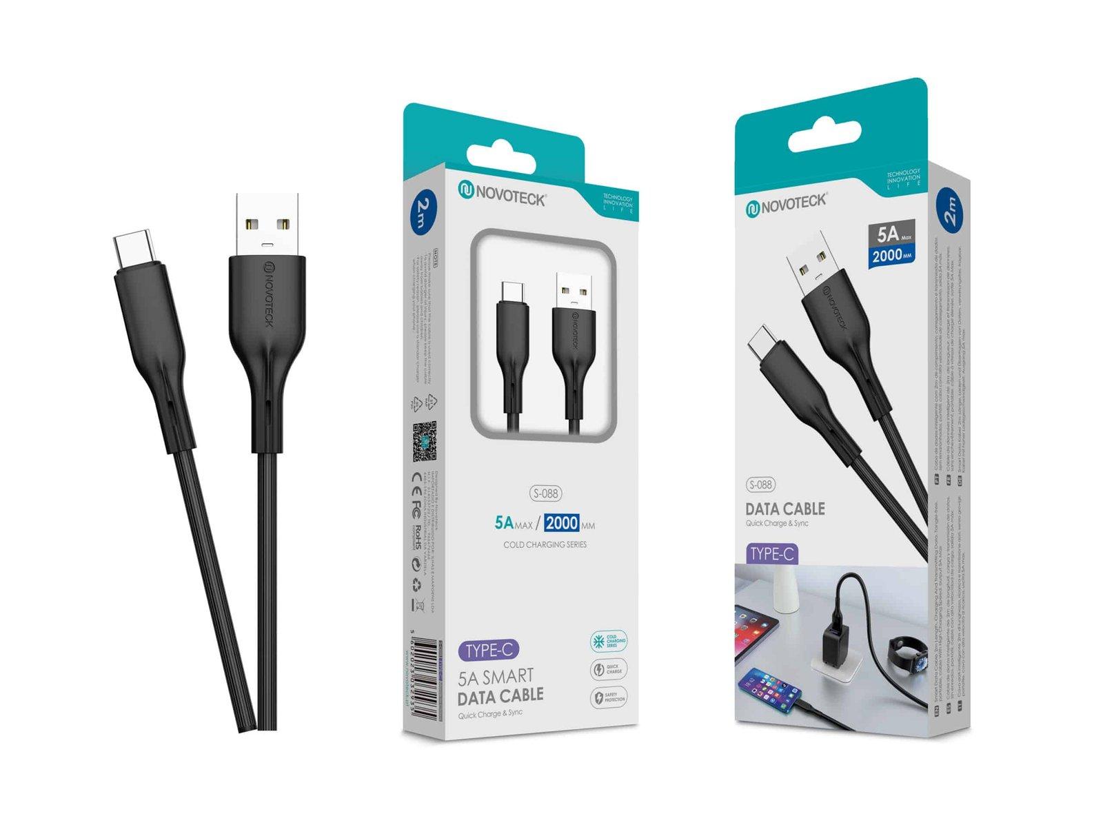 Cabo de Dados Type-C Negro 2M,5A, S-088