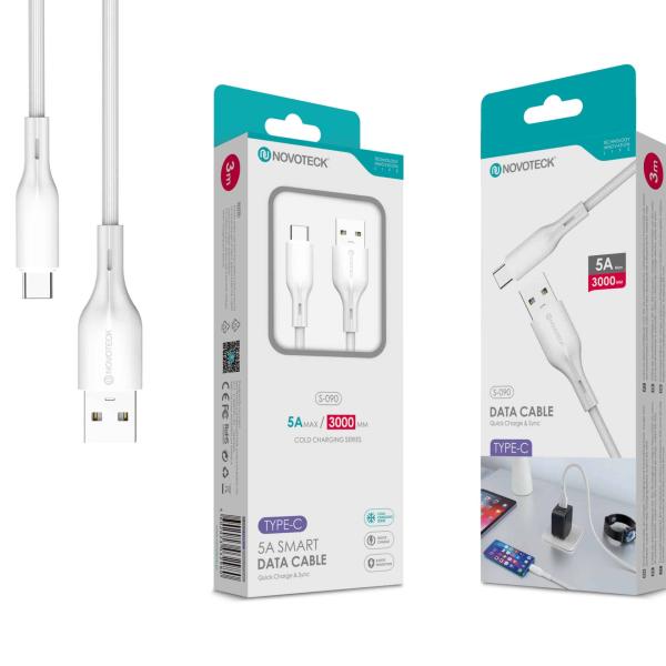 Cabo de Dados Fast Charge 5A PVC Macaron Design - Branco, Type - C USB, 3.0M