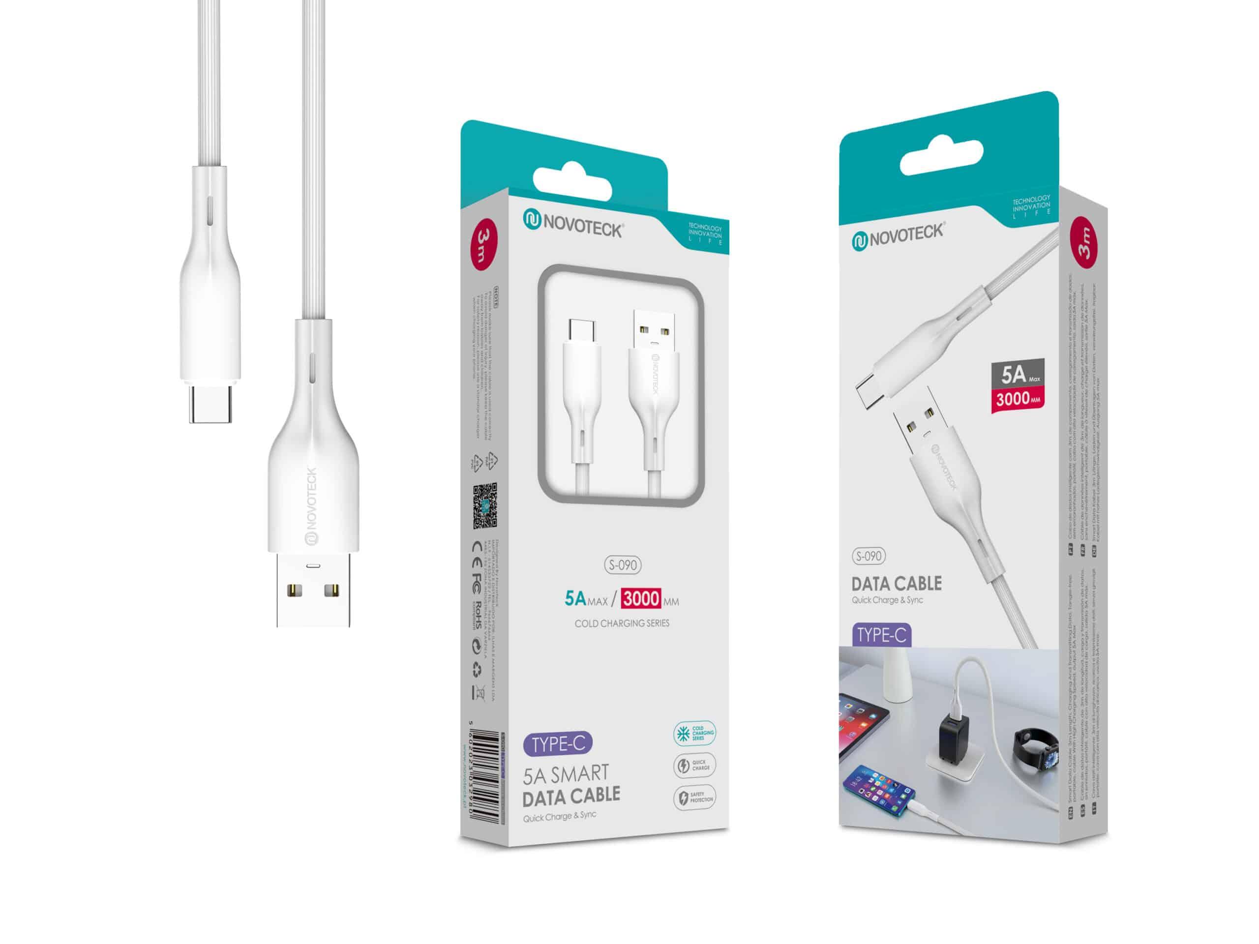 Cabo de Dados Fast Charge 5A PVC Macaron Design - Branco, Type - C USB, 3.0M