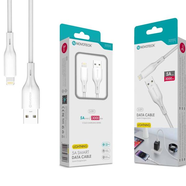 Cabo de Dados Fast Charge 5A PVC Macaron Design - Branco , Lightning USB , 3.0M