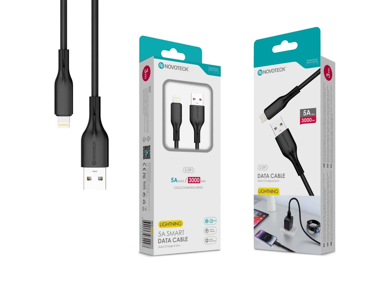 Cabo de Dados Fast Charge 5A PVC Macaron Design - Negro , Lightning USB , 3.0M