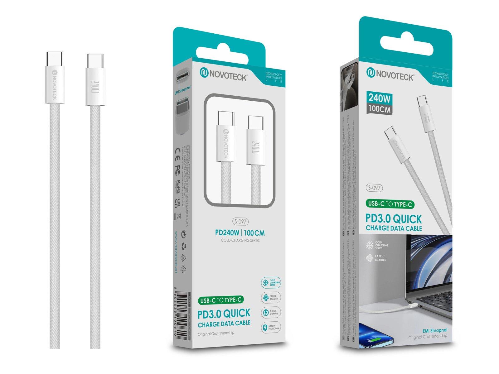 Cabo USB-C para USB-C NOVOTECK S-097 PD 3.0 - Carregamento Rápido 240W, Dados e Durável, 100cm