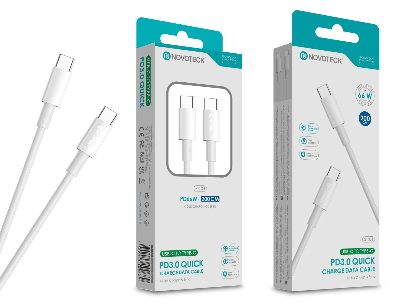 Cabo USB-C para USB-C NOVOTECK S-104 - Carregamento Rápido PD 3.0, 66W, Sincronização de Dados, 200cm