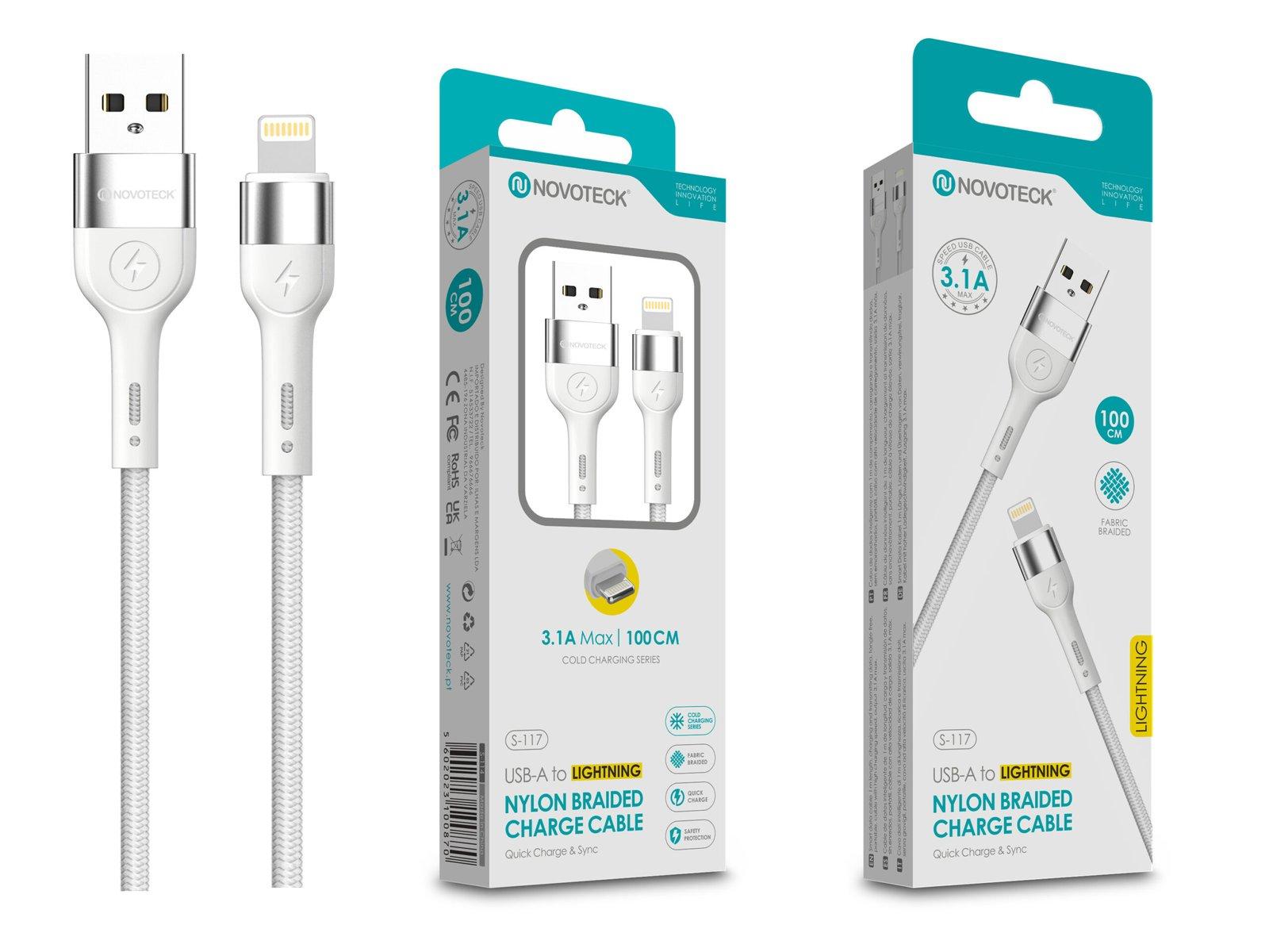 Cabo de Dados Trançado Nylon 3.1A Carregamento Rápido - Branco , Lightning USB , 1.0M