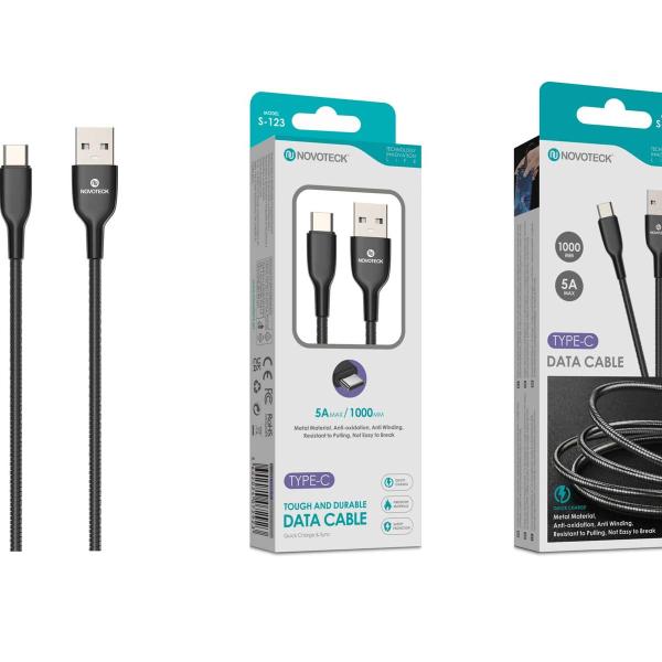 Cabo USB para Type-C S-123 – 5A, 1m, Reforçado e Resistente, Carregamento Rápido