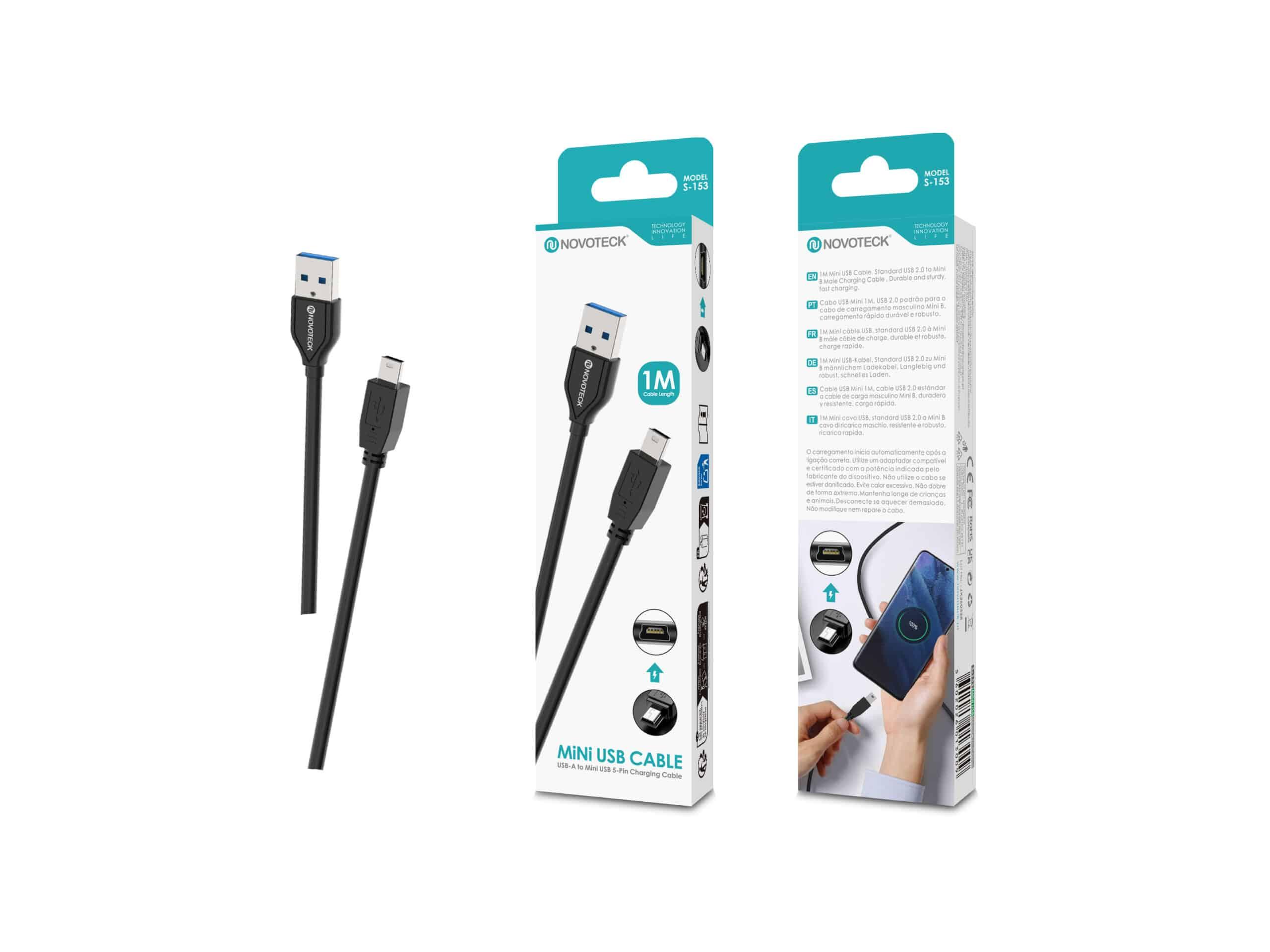 Cabo Mini USB NOVOTECK S - 153 USB - A para Mini USB B 1M – Preto