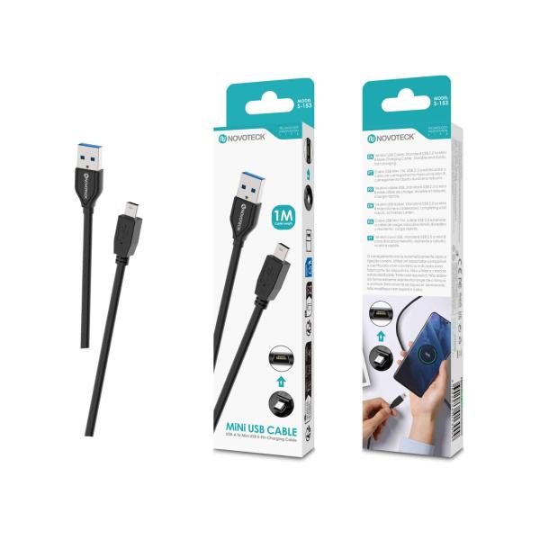 Cabo Mini USB NOVOTECK S - 153 USB - A para Mini USB B 1M – Preto