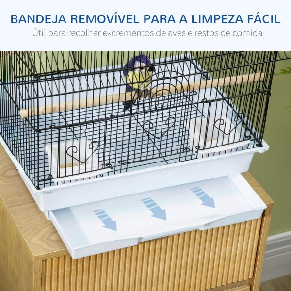 Gaiola para Pássaros de Aço com Bandeja Removível e 2 Comedouros, Periquitos e Pintassilgos 50,5x41x63 cm Branco