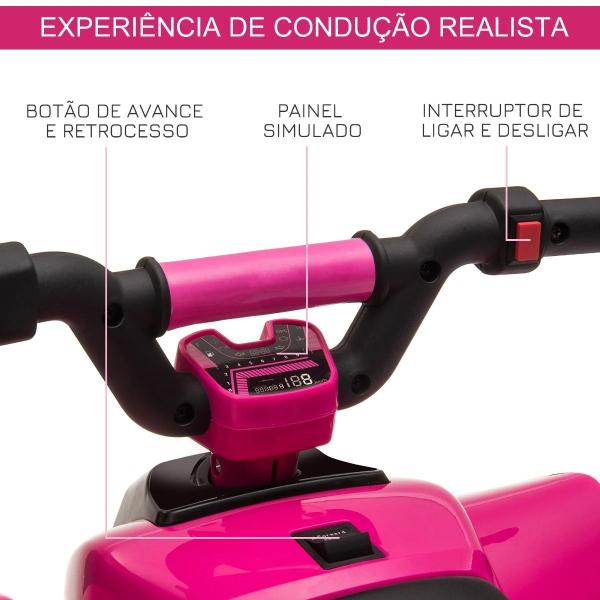 Quadriciclo Elétrico para Crianças de 18 - 36 Meses Quadriciclo a Bateria 6V com Avance e Retrocesso 72x40x45,5cm Rosa