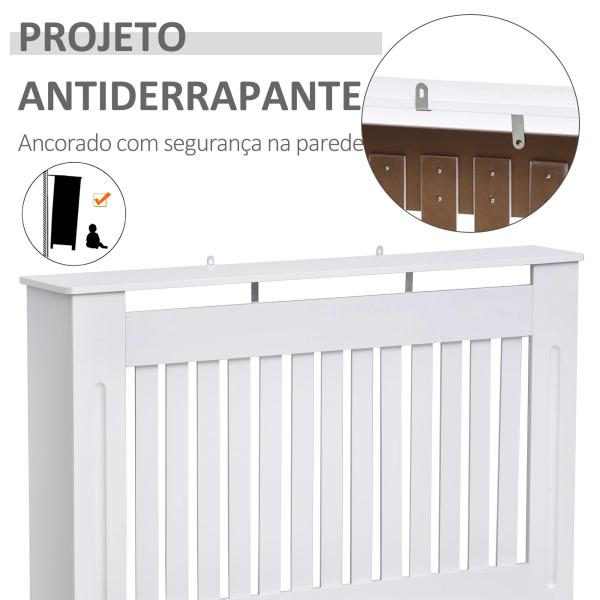 Cobertura Radiador Moderna de MDF com Prateleira Superior para Sala de Estar Dormitório Escritório 112x19x81cm Branco