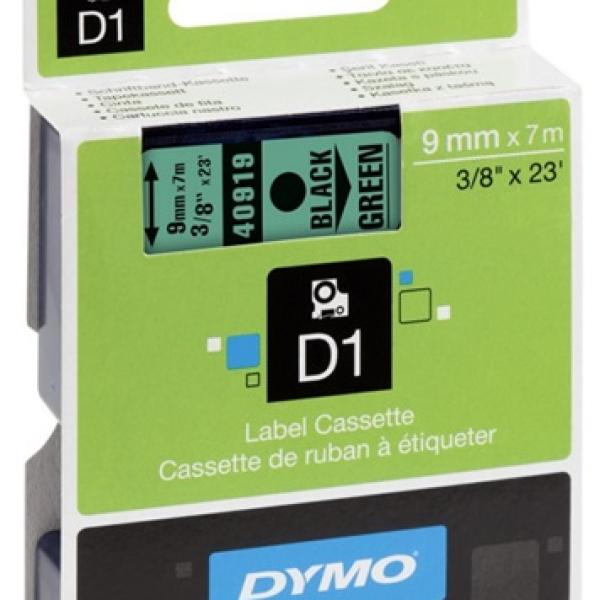 Fita Preto Sobre Verde (7 mts/0,9cm) - DYMO