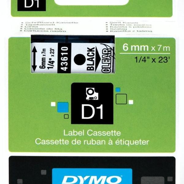Fita Preto Sobre Transparente (7 mts/0,6cm) - DYMO
