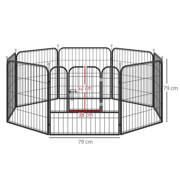 Parque para animais de estimação com 8 Varas Dobrável com Porta e Dupla Trava 79x79cm Preto