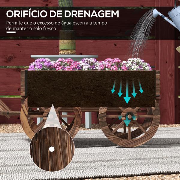 Floreira de Madeira Floreira de Exterior em Forma de Carrinho com 4 Rodas para Varanda Jardim Pátio 120x41x54 cm Madeira