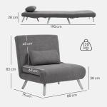 Sofá Cama de Uma Praça Dobrável Revestido em Tecido Cinzento Mesclado com Encosto Ajustável em 5 Níveis 80x75x83 cm