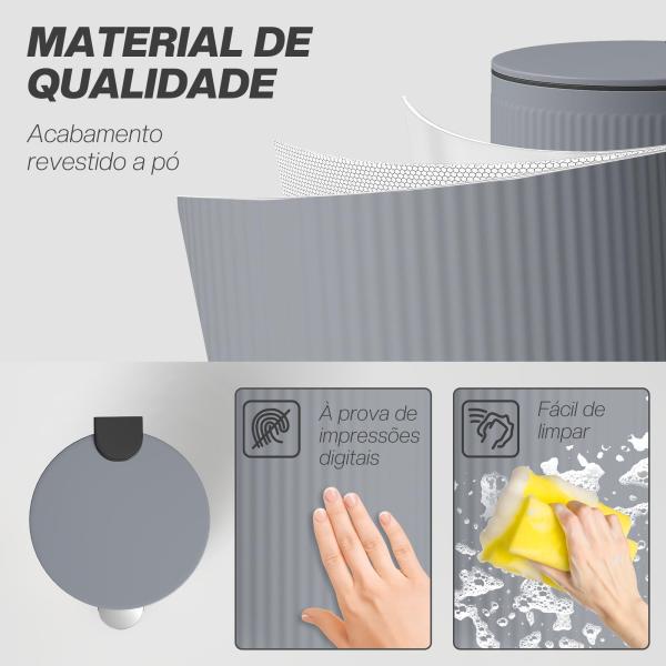 Balde do Lixo para Cozinha com Pedal 30L Cubo de Lixo Metálico com Tampa de Fecho Suave e Balde Removível 36x30x60,5 cm Cinza